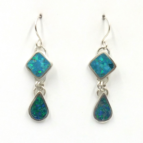 Click to view detail for DKC-2050 Earrings, Blue Opal Inlay Square/Teardrop $140